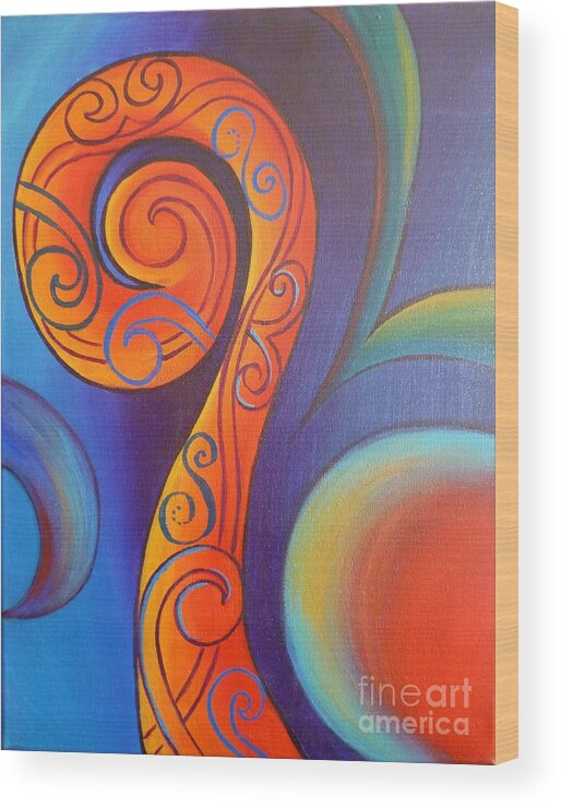 Reina Cottier Wood Print featuring the painting Tribal Koru Red by Reina Cottier
