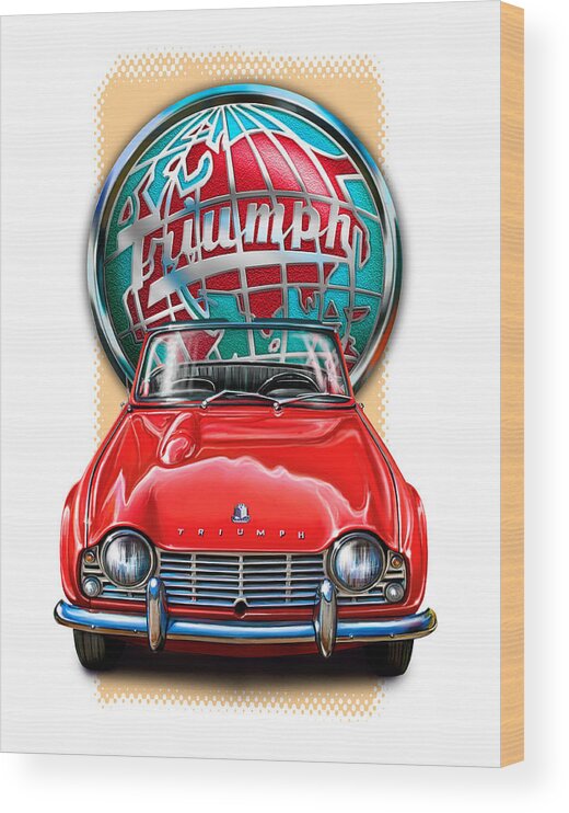 Triumph Wood Print featuring the digital art Triumph TR-4 Sportscar in Red by David Kyte