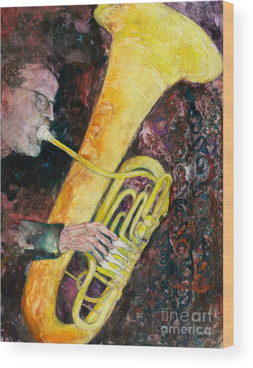 Tuba Wood Print featuring the painting Tuba Time I by Gary DeBroekert