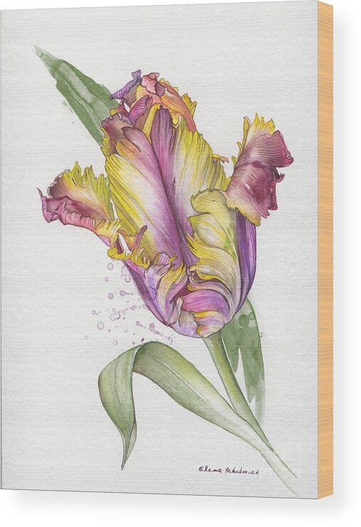 Beautiful Wood Print featuring the painting Tulip - Elena Yakubovich by Elena Daniel Yakubovich