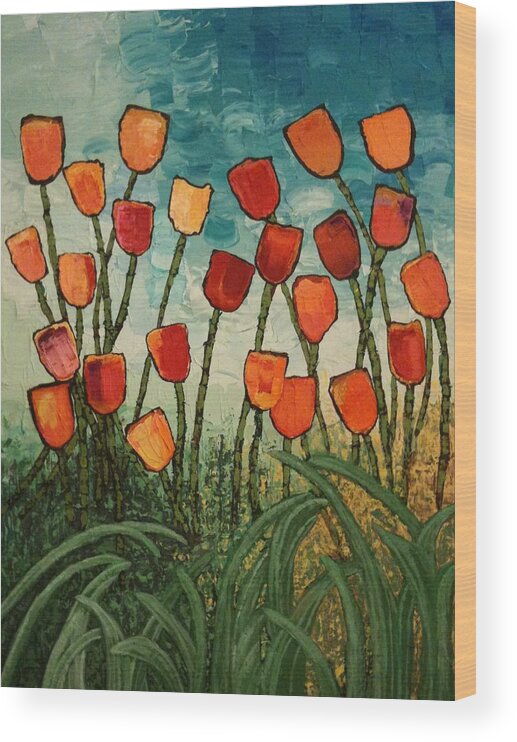 Red Wood Print featuring the painting Tulips by Linda Bailey
