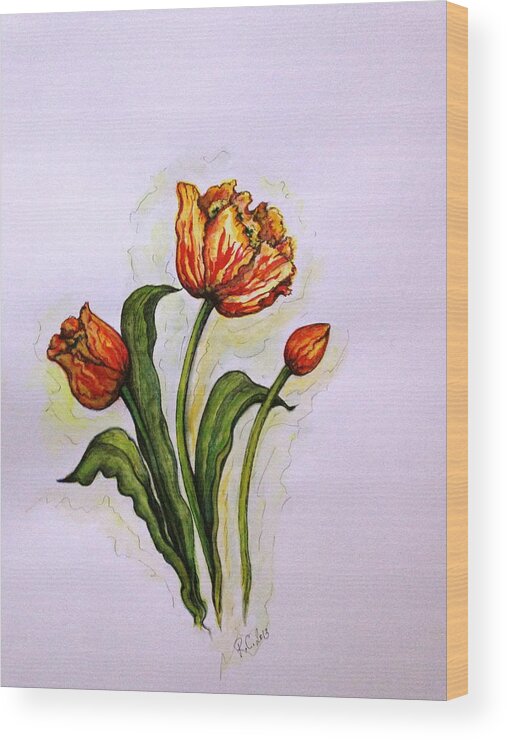 Flower Wood Print featuring the painting Tulips by Rae Chichilnitsky