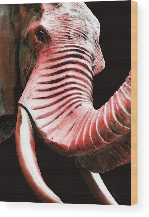 Elephant Wood Print featuring the painting Tusk 4 - Red Elephant Art by Sharon Cummings