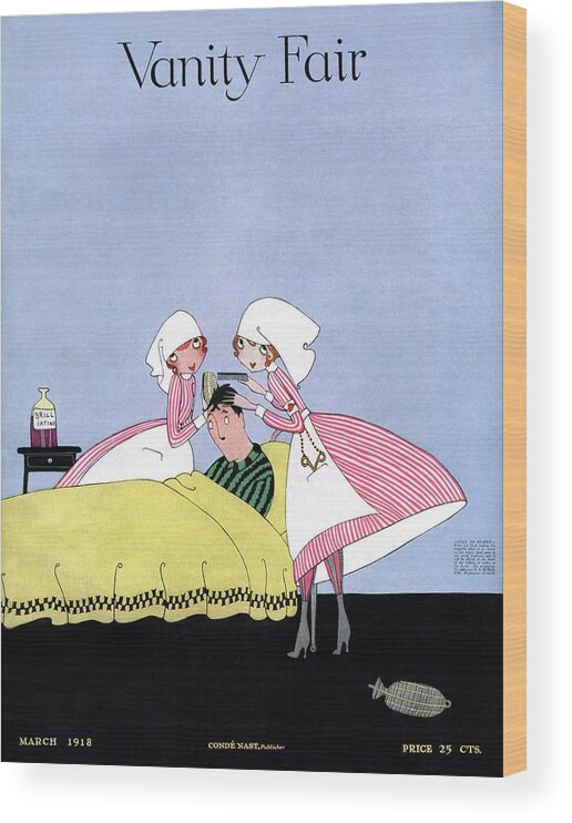 Illustration Wood Print featuring the photograph Vanity Fair Cover Featuring Two Candy Stripers by Artist Unknown