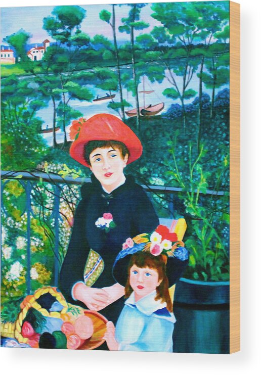 All Products Wood Print featuring the painting Version of Renoir's Two Sisters on the Terrace by Lorna Maza