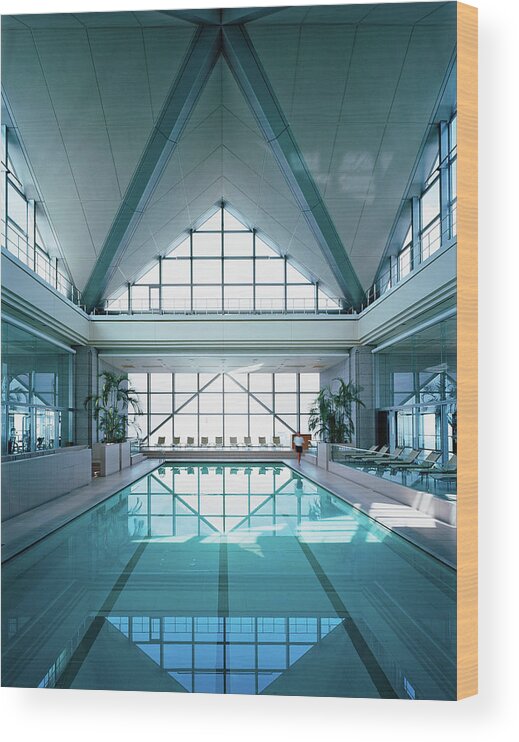 No People Wood Print featuring the photograph View Of Modern Swimming Pool by Erhard Pfeiffer