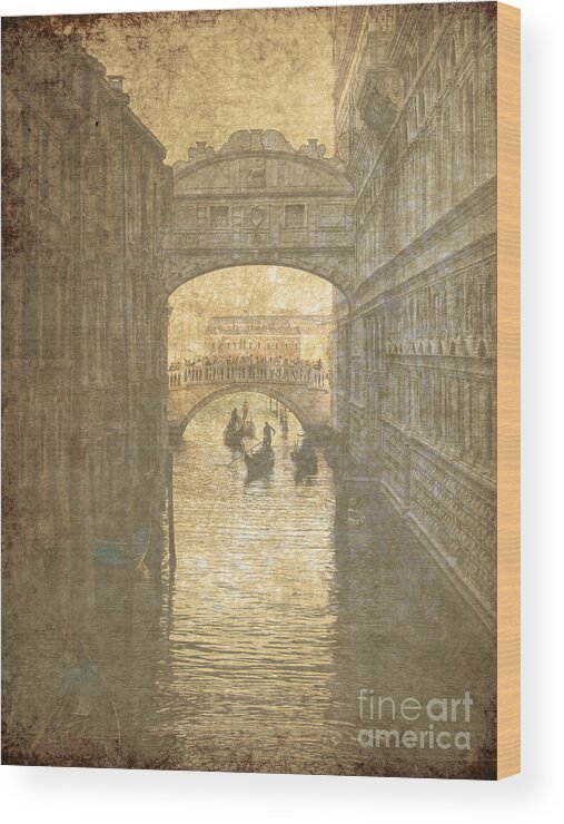 Ancient Wood Print featuring the digital art Vintage Bridge of sighs in Venice by Patricia Hofmeester