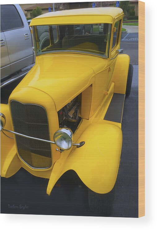 Vintage Car Yellow Detail Wood Print featuring the digital art Vintage Car Yellow by Barbara Snyder