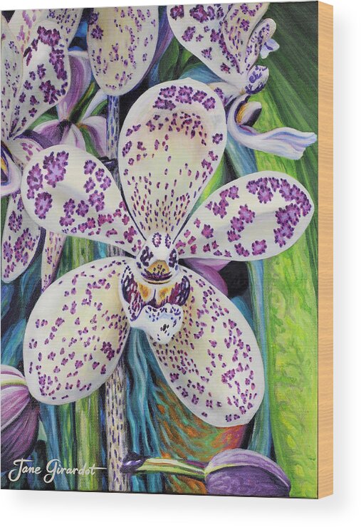 Flower Wood Print featuring the painting Violet Dotted Orchid by Jane Girardot