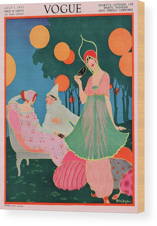 Illustration Wood Print featuring the photograph Vogue Cover Featuring An Outdoor Party Scene by Helen Dryden