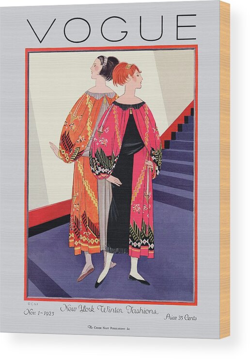 Illustration Wood Print featuring the photograph Vogue Cover Featuring Two Women With Colorful by Georges Lepape