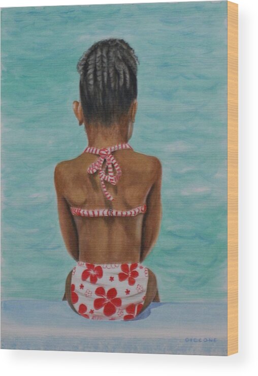 Children Wood Print featuring the painting Waiting to Swim by Jill Ciccone Pike