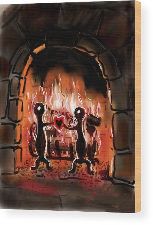 Fireplace Wood Print featuring the painting Warm Hearted by Jean Pacheco Ravinski