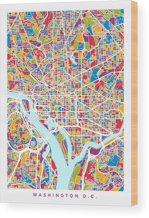 Street Map Wood Print featuring the digital art Washington DC Street Map by Michael Tompsett