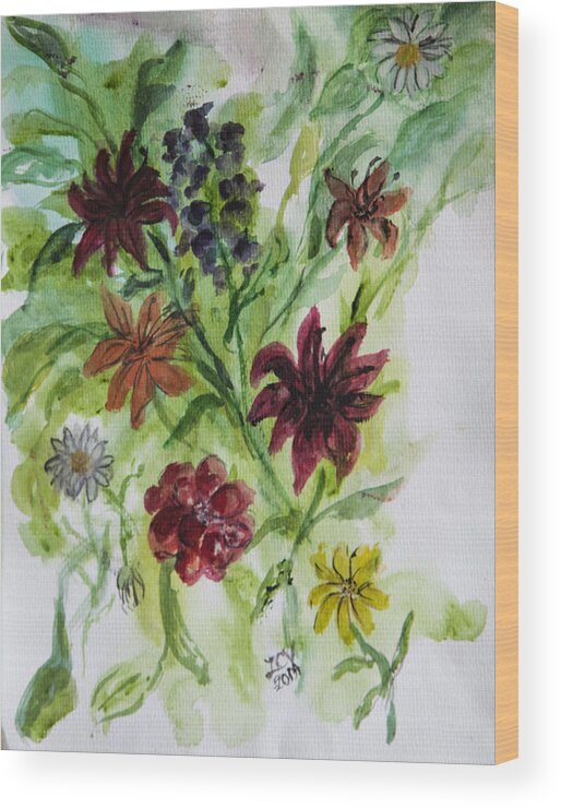 Lilies Wood Print featuring the painting Lilies from the Garden by Lucille Valentino