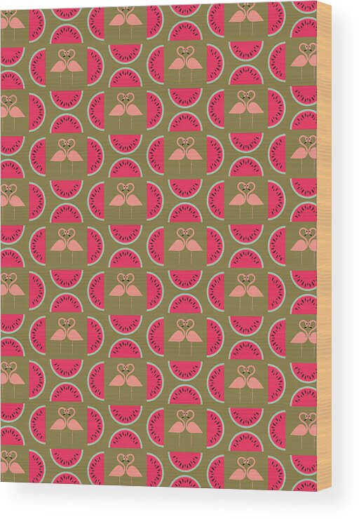 Susan Claire Wood Print featuring the photograph Watermelon Flamingo Print by MGL Meiklejohn Graphics Licensing