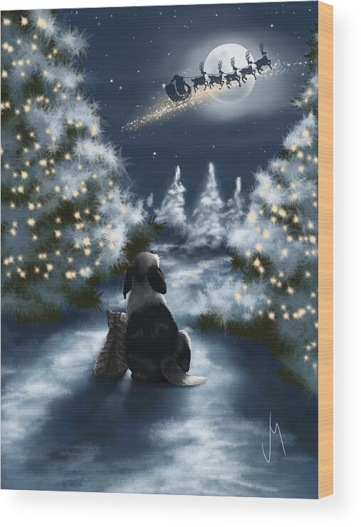 Christmas Wood Print featuring the painting We are so good by Veronica Minozzi