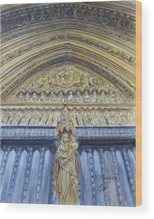 Architecture Wood Print featuring the painting Westminster Abbey IV by Henrieta Maneva