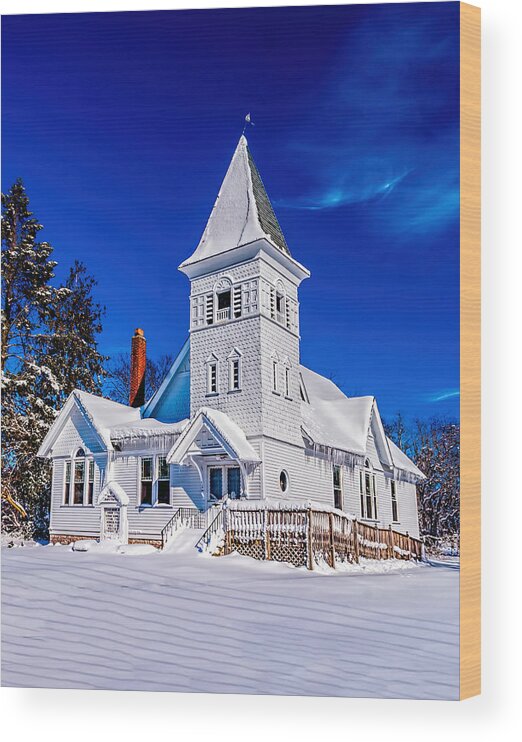 Winter Wood Print featuring the photograph White Country Church Winter by Nick Zelinsky Jr
