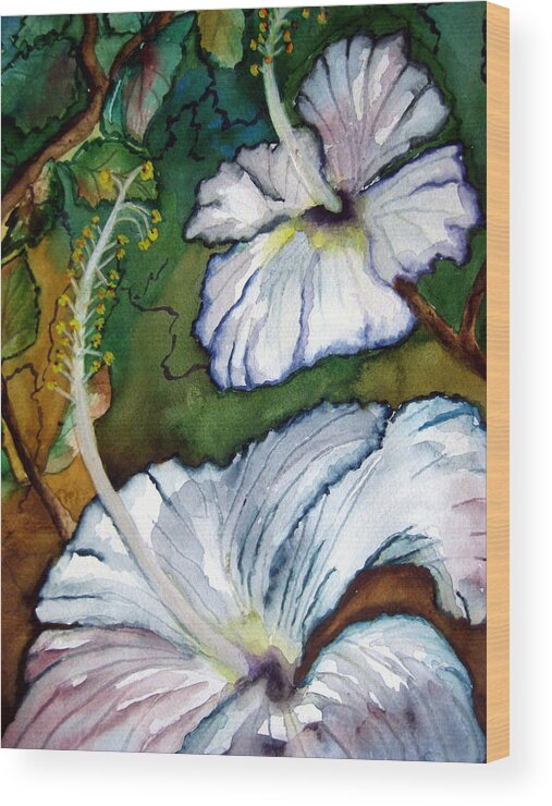 Yellow Wood Print featuring the painting White Hibiscus by Lil Taylor