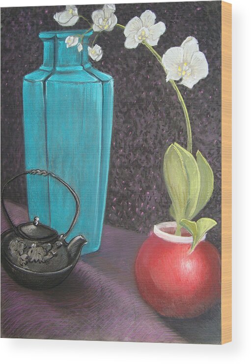 Still Life Wood Print featuring the pastel White Orchid by Karen Coggeshall