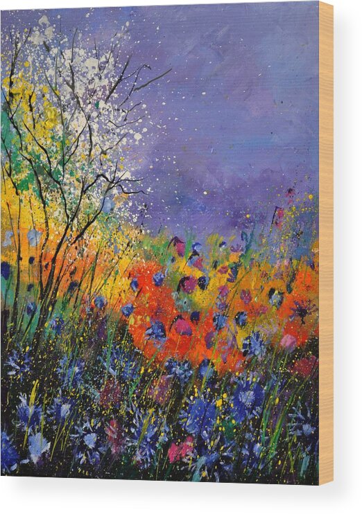 Landscape Wood Print featuring the painting Wild Flowers 4110 by Pol Ledent