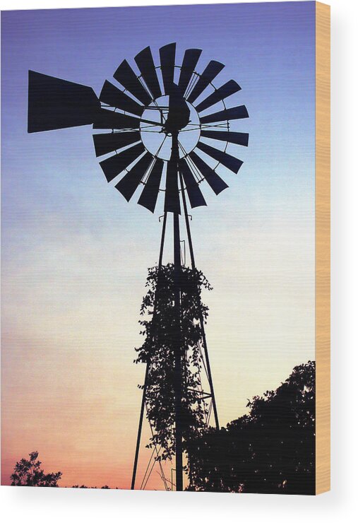 Wind Wood Print featuring the photograph Windmill Silhouette by Marilyn Hunt