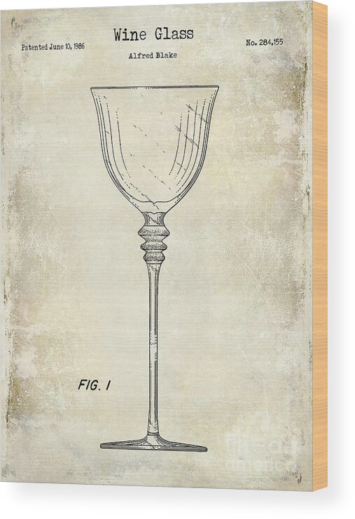 Wine Glass Patent Drawing Wood Print featuring the photograph Wine Glass Patent Drawing by Jon Neidert