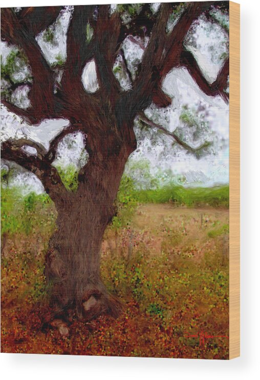 Tree Wood Print featuring the painting Wise Old Tree by Daniel Adams by Daniel Adams