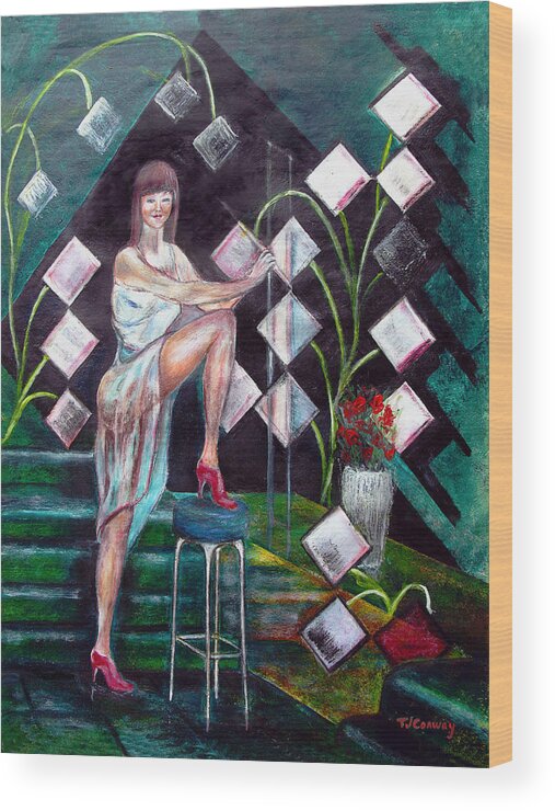 Female Wood Print featuring the painting Woman in the Green Room by Tom Conway