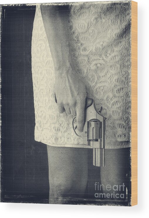 Pistol Wood Print featuring the photograph Woman with Revolver by Edward Fielding