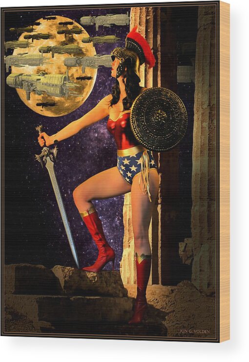 Wonder Woman Wood Print featuring the photograph Wonder Warrior vs Alien Armada by Jon Volden