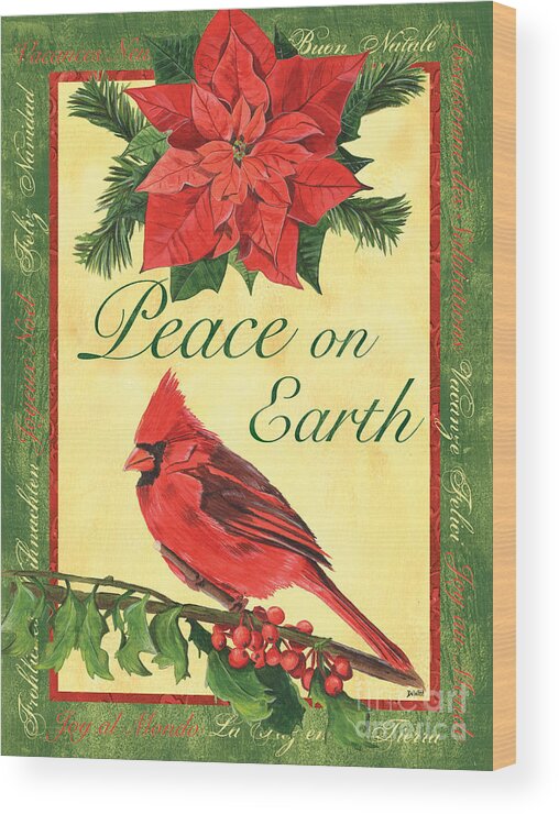 Cardinal Wood Print featuring the painting Xmas around the World 1 by Debbie DeWitt