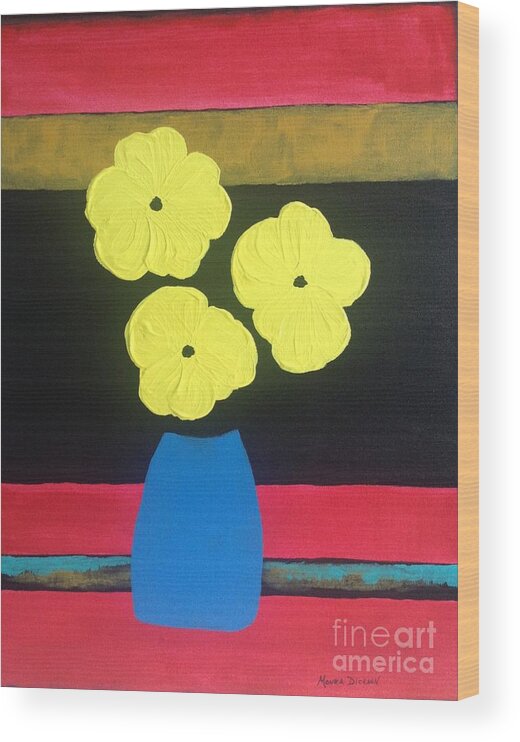 Yellow Wood Print featuring the painting Yellow Poppies by Monika Shepherdson