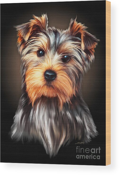Spano Wood Print featuring the painting Yorkie Portrait by Spano by Michael Spano