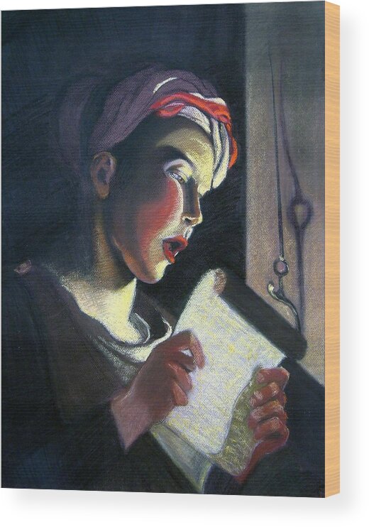 Youth Wood Print featuring the pastel Young Boy Singing by Karen Coggeshall