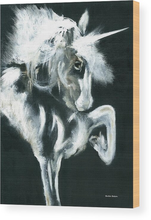 Unicorn Wood Print featuring the painting Unicorn by Barbie Batson