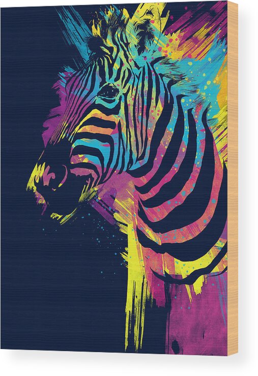 Zebra Wood Print featuring the digital art Zebra Splatters by Olga Shvartsur
