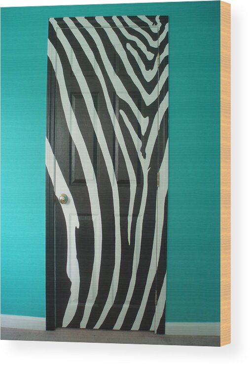 Acrylic Paint On Wood Wood Print featuring the painting Zebra Stripe Mural - Door Number 1 by Sean Connolly