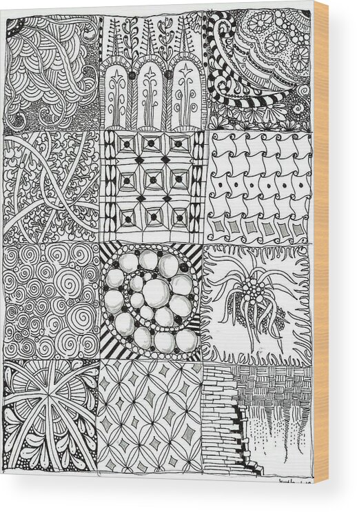 Zentangles Wood Print featuring the mixed media Zentangle Patchwork by Ruth Dailey
