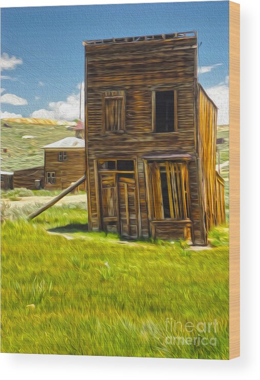 Bodie Ghost Town Wood Print featuring the painting Bodie Ghost Town - Bent House 02 by Gregory Dyer