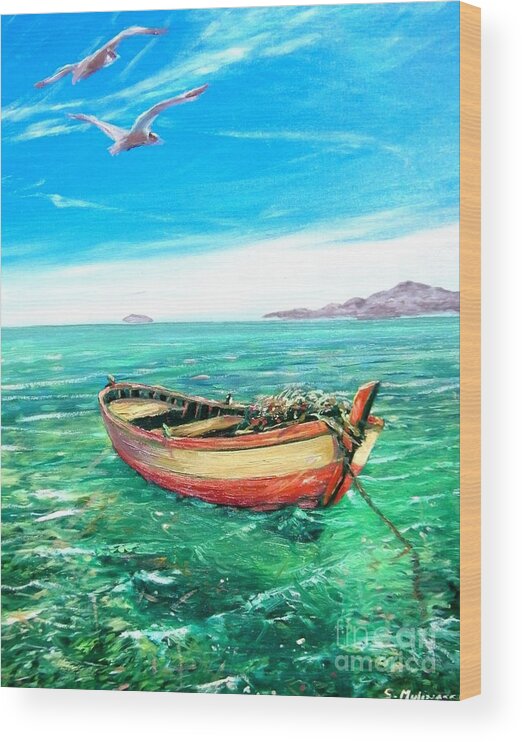Sea Wood Print featuring the painting Barca In Mare N.2 #1 by Sandro Mulinacci