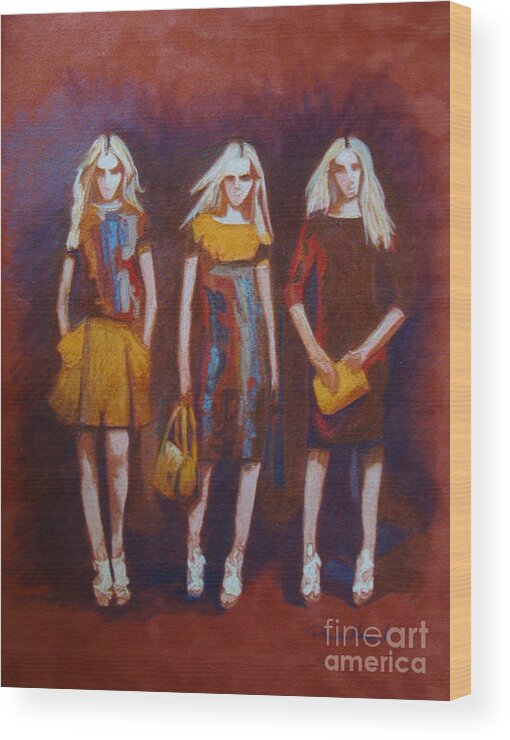 Fashion Wood Print featuring the painting On the Catwalk by Phyllis Howard