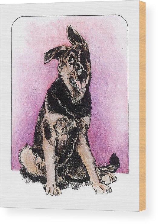 Dog Art Wood Print featuring the painting Shepherd Pup #1 by Patrice Clarkson