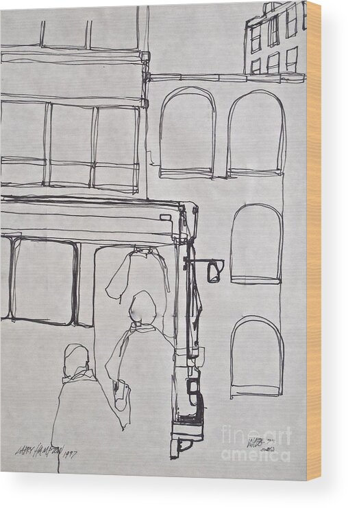 Bus Stop Wood Print featuring the drawing 24th And 5th by Wade Hampton