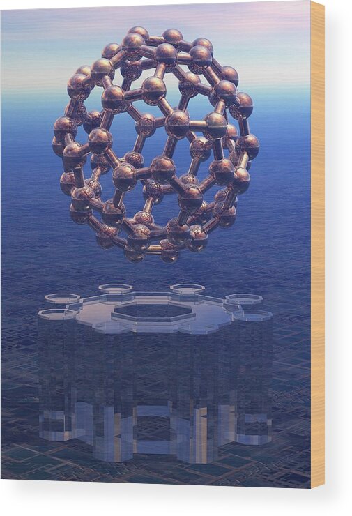 Square Wood Print featuring the digital art Buckyball Molecule, Artwork #32 by Laguna Design
