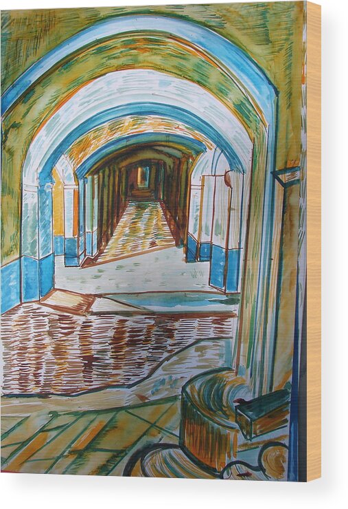 Water Color Paintings Wood Print featuring the painting A Cave by Anand Swaroop Manchiraju