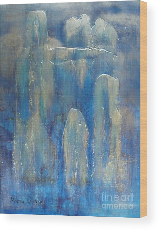Abstract Wood Print featuring the painting Abstract Blue Ice by Monika Shepherdson
