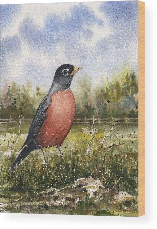 Bird Wood Print featuring the painting American Robin by Sam Sidders