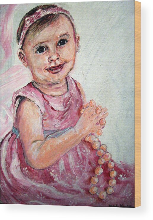 Baby Wood Print featuring the painting Baby Girl 2 by Amanda Dinan